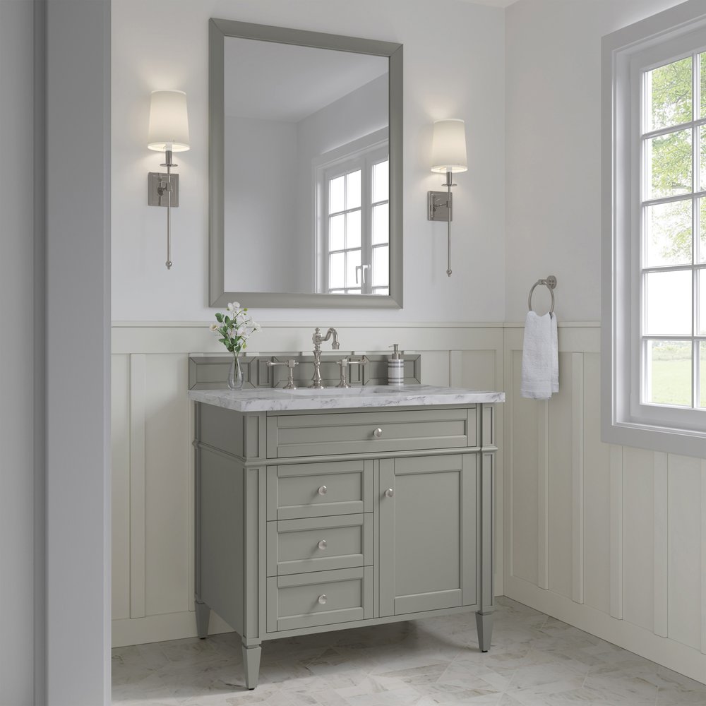 James Martin - Brittany 36" Single Vanity, Urban Gray w/ 3 CM Carrara Marble Top - 650-V36-UGR-3CAR view 3