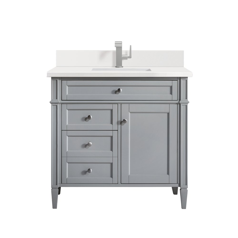 James Martin - Brittany 36" Single Vanity, Urban Gray w/ Single Hole 3 CM White Zeus Silestone Top & Backsplash - 650-V36-UGR-1WZ view 1
