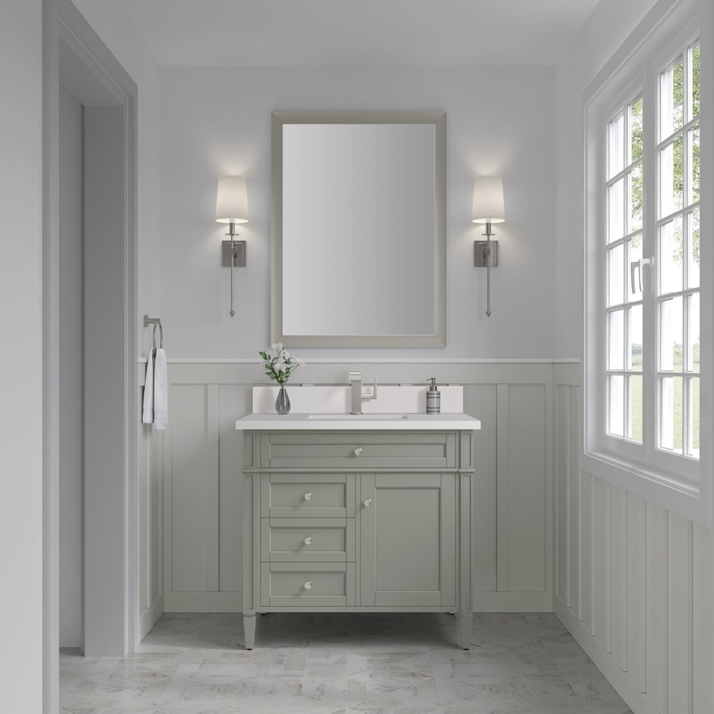 James Martin - Brittany 36" Single Vanity, Urban Gray w/ Single Hole 3 CM White Zeus Silestone Top & Backsplash - 650-V36-UGR-1WZ view 2