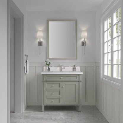 James Martin - Brittany 36" Single Vanity, Urban Gray w/ Single Hole 3 CM White Zeus Silestone Top & Backsplash - 650-V36-UGR-1WZ view 2