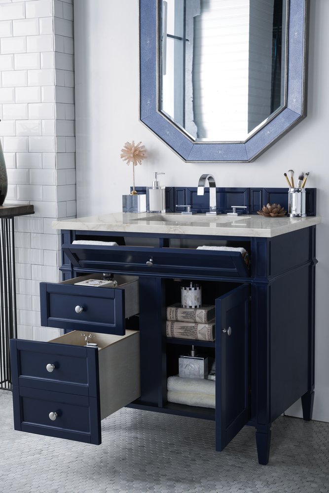 James Martin - Brittany 36" Single Vanity, Victory Bleu w/ 3 CM Victorian Silver Silestone Top - 650-V36-VBL-3VSL view 4