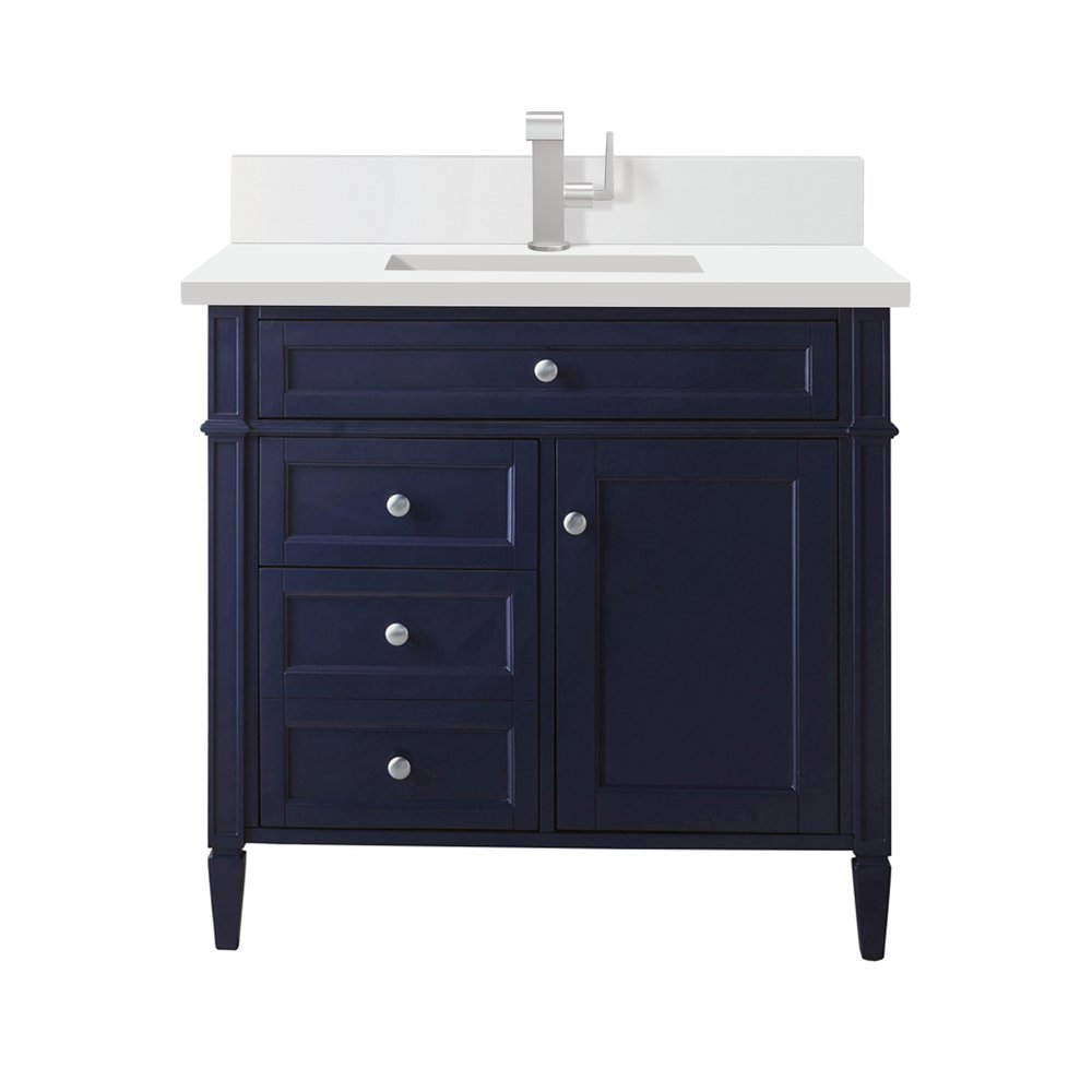 James Martin - Brittany 36" Single Vanity, Victory Bleu w/ Single Hole 3 CM White Zeus Silestone Top & Backsplash - 650-V36-VBL-1WZ view 1