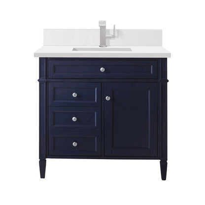 James Martin - Brittany 36" Single Vanity, Victory Bleu w/ Single Hole 3 CM White Zeus Silestone Top & Backsplash - 650-V36-VBL-1WZ view 1