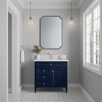 James Martin - Brittany 36" Single Vanity, Victory Bleu w/ Single Hole 3 CM White Zeus Silestone Top & Backsplash - 650-V36-VBL-1WZ view 2