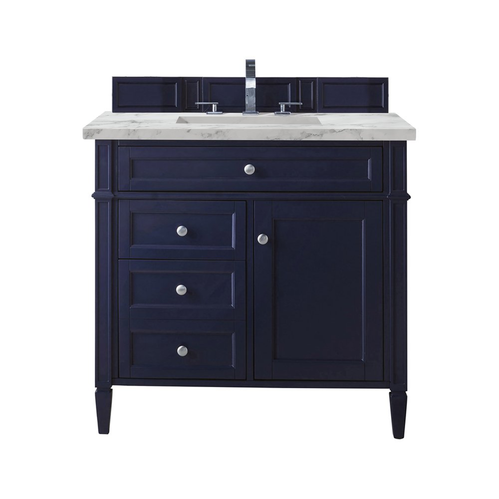 James Martin - Brittany 36" Single Vanity, Victory Blue w/ 3 CM Carrara Marble Top - 650-V36-VBL-3CAR view 1