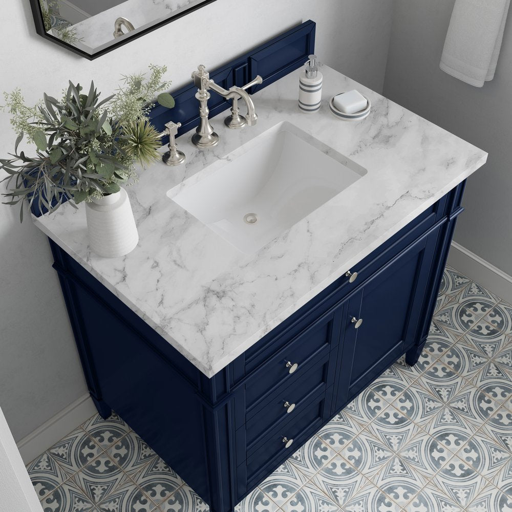 James Martin - Brittany 36" Single Vanity, Victory Blue w/ 3 CM Carrara Marble Top - 650-V36-VBL-3CAR view 6