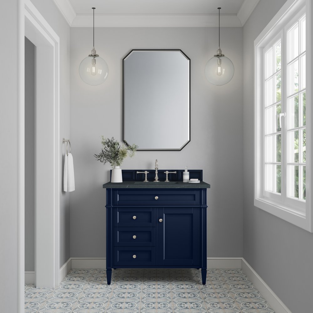 James Martin - Brittany 36" Single Vanity, Victory Blue w/ 3 CM Charcoal Soapstone Silestone Top - 650-V36-VBL-3CSP view 2