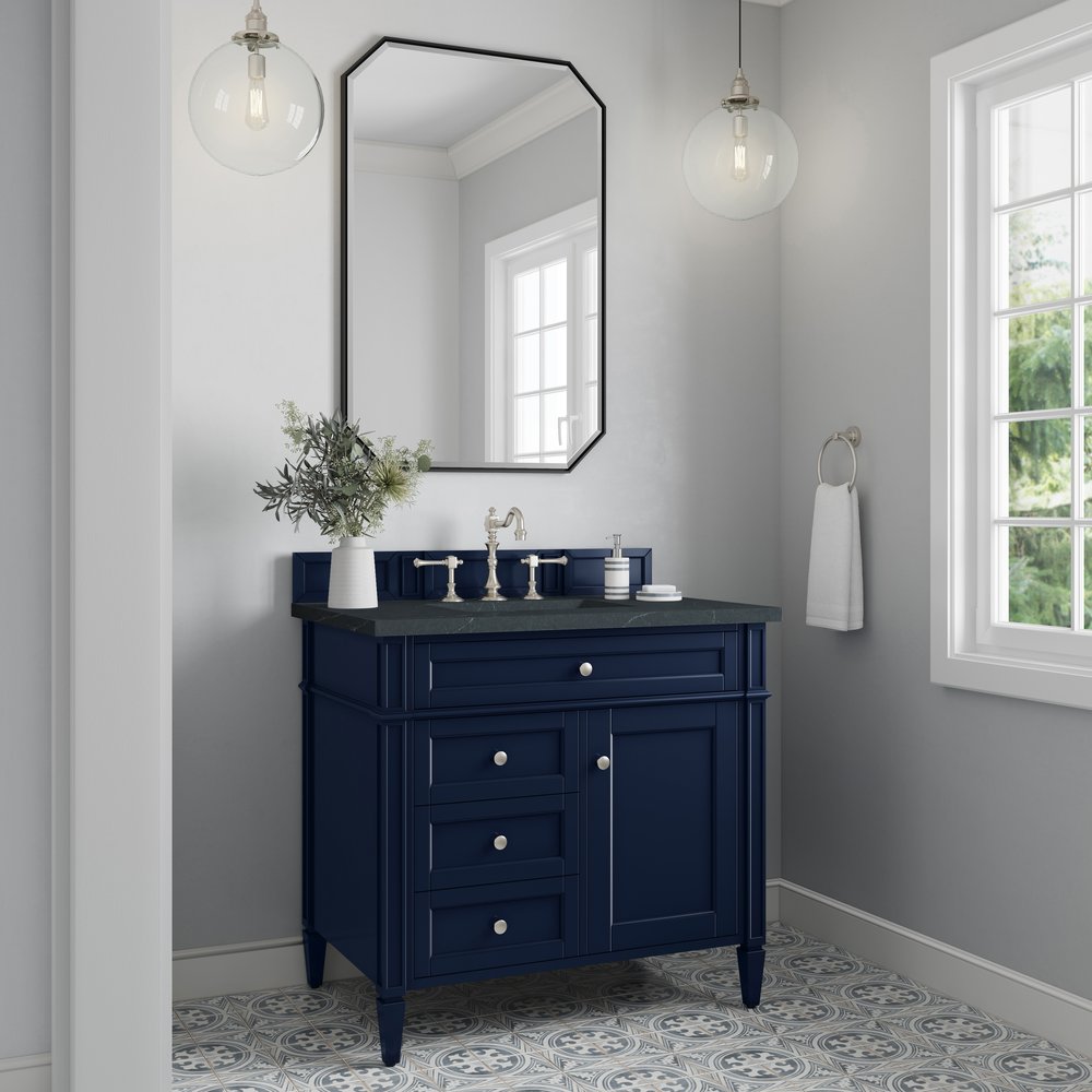 James Martin - Brittany 36" Single Vanity, Victory Blue w/ 3 CM Charcoal Soapstone Silestone Top - 650-V36-VBL-3CSP view 3