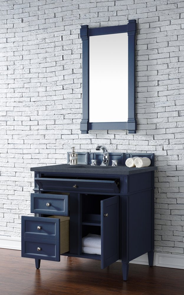 James Martin - Brittany 36" Single Vanity, Victory Blue w/ 3 CM Charcoal Soapstone Silestone Top - 650-V36-VBL-3CSP view 4