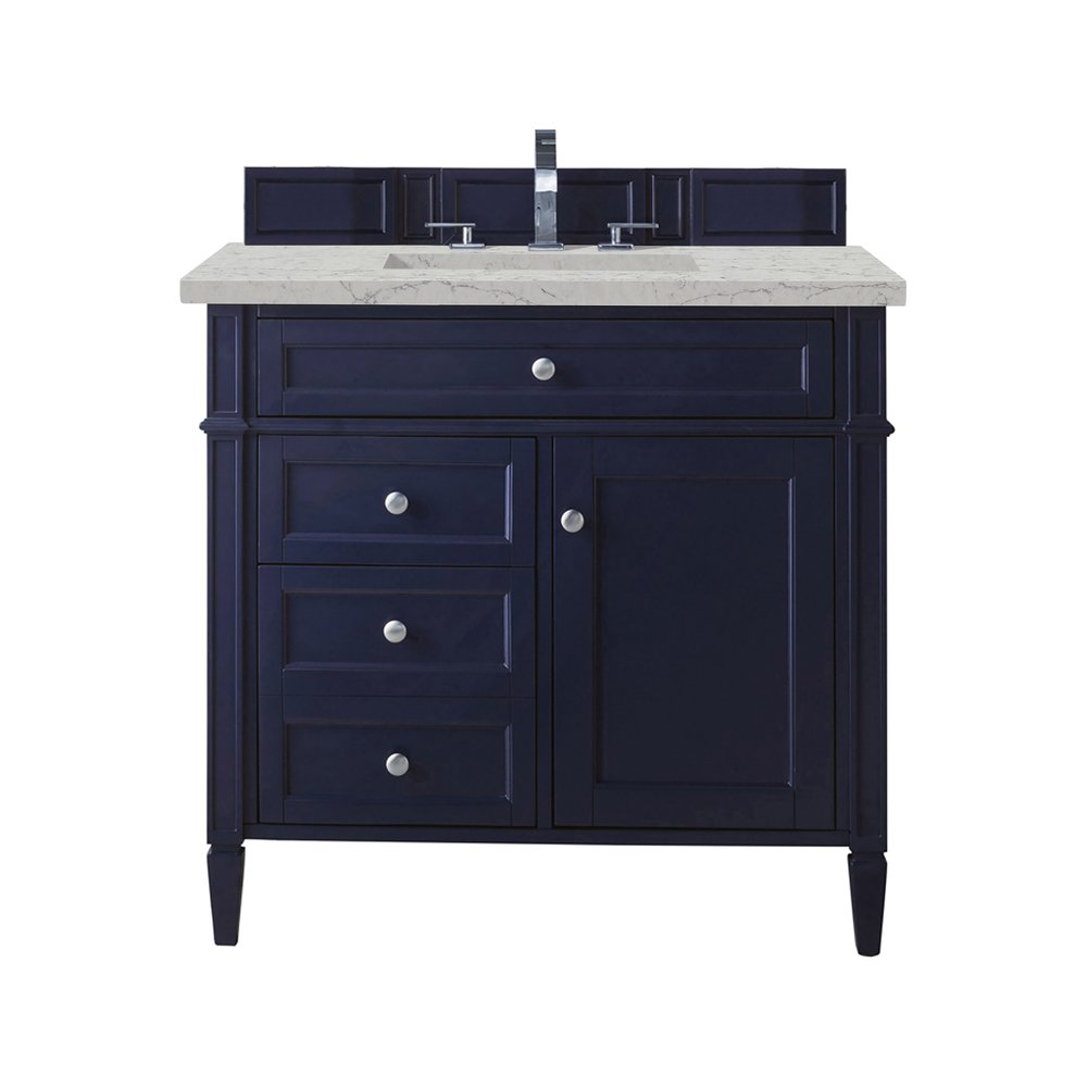 James Martin - Brittany 36" Single Vanity, Victory Blue w/ 3 CM Eternal Jasmine Pearl Silestone Top - 650-V36-VBL-3EJP view 1