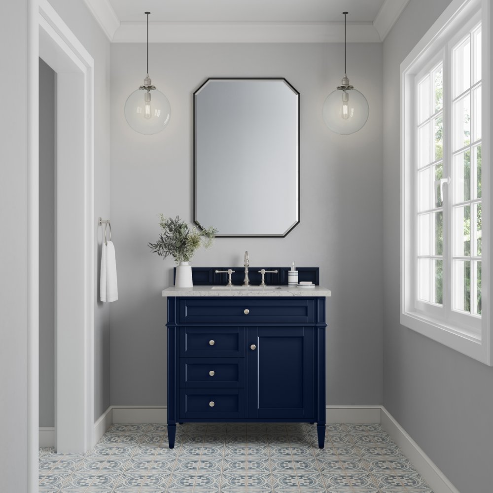 James Martin - Brittany 36" Single Vanity, Victory Blue w/ 3 CM Eternal Jasmine Pearl Silestone Top - 650-V36-VBL-3EJP view 2