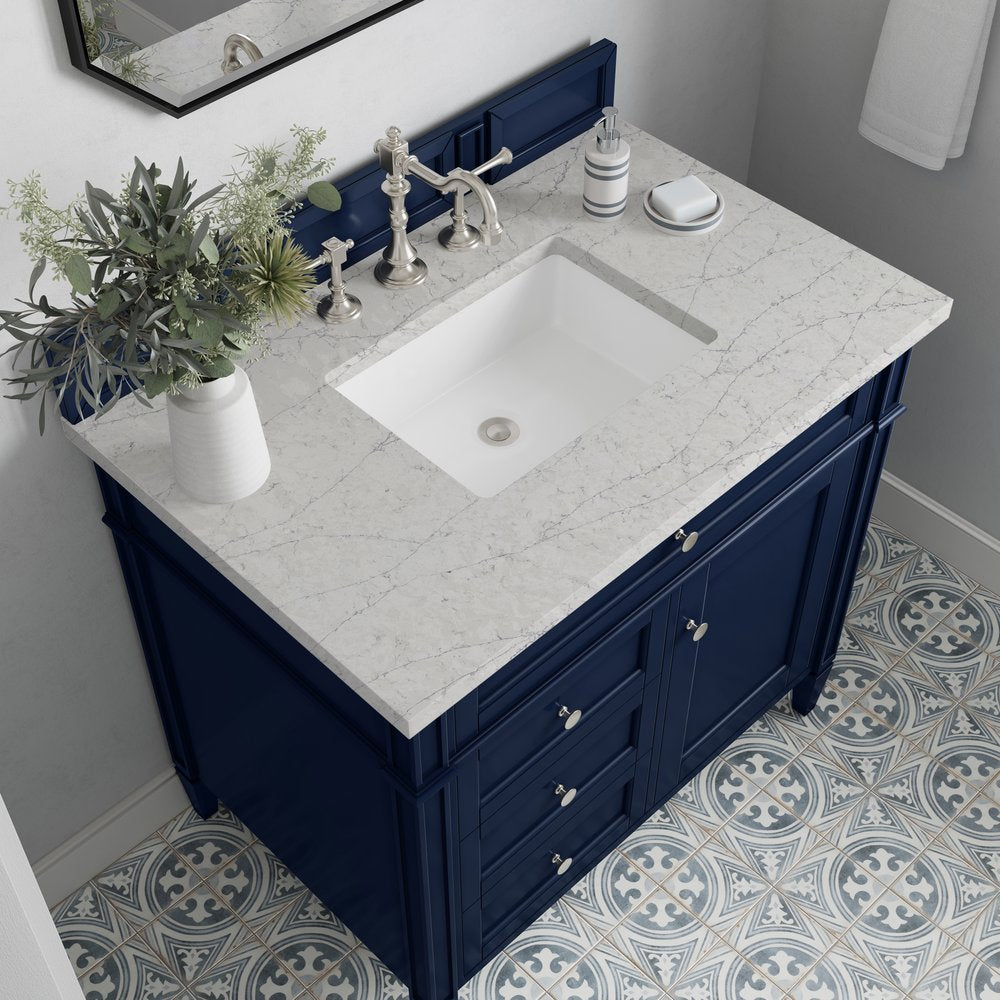 James Martin - Brittany 36" Single Vanity, Victory Blue w/ 3 CM Eternal Jasmine Pearl Silestone Top - 650-V36-VBL-3EJP view 7