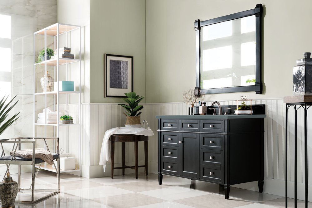 James Martin - Brittany 48" Single Vanity, Black Onyx w/ 3 CM Cala Blue Silestone Top - 650-V48-BKO-3CBL view 4