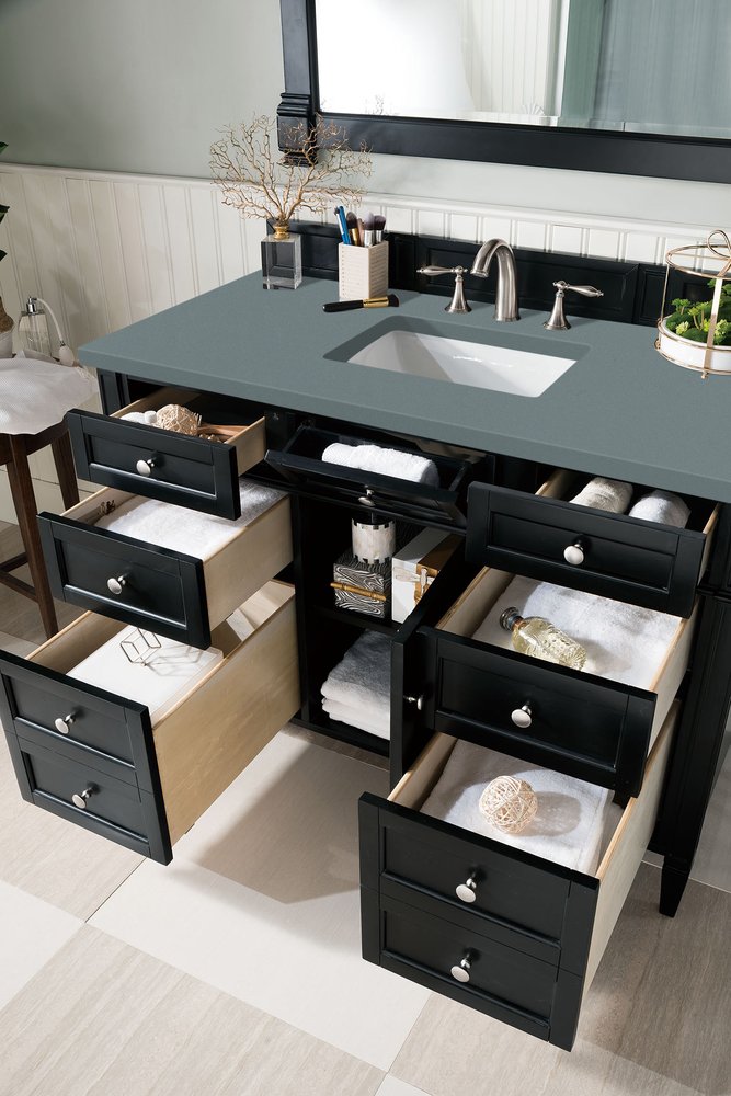 James Martin - Brittany 48" Single Vanity, Black Onyx w/ 3 CM Cala Blue Silestone Top - 650-V48-BKO-3CBL view 5