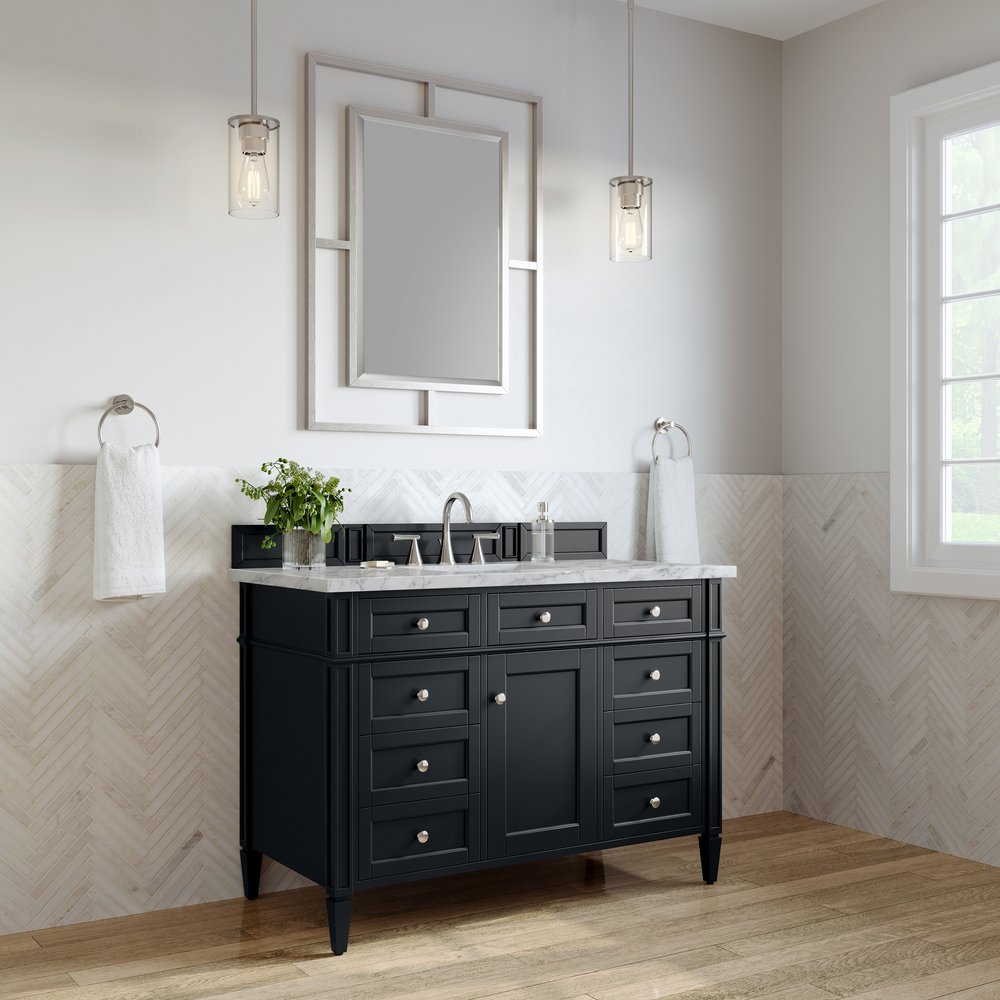 James Martin - Brittany 48" Single Vanity, Black Onyx w/ 3 CM Carrara Marble Top - 650-V48-BKO-3CAR view 4