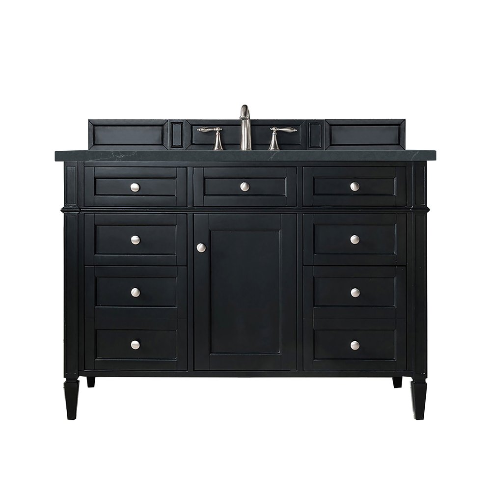 James Martin - Brittany 48" Single Vanity, Black Onyx w/ 3 CM Charcoal Soapstone Silestone Top - 650-V48-BKO-3CSP view 1