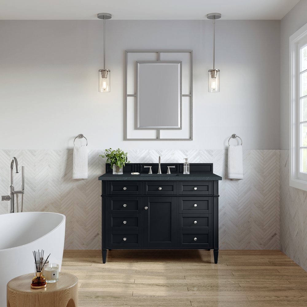 James Martin - Brittany 48" Single Vanity, Black Onyx w/ 3 CM Charcoal Soapstone Silestone Top - 650-V48-BKO-3CSP view 3