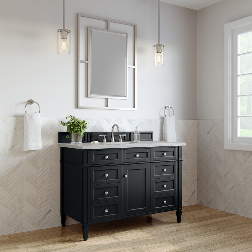 James Martin - Brittany 48" Single Vanity, Black Onyx w/ 3 CM Eternal Jasmine Pearl Silestone Top - 650-V48-BKO-3EJP view 4