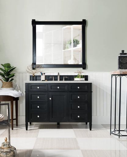 James Martin - Brittany 48" Single Vanity, Black Onyx w/ 3 CM Eternal Jasmine Pearl Silestone Top w/FreePower Wireless Charger - 650-V48-BKO-FEJP view 4
