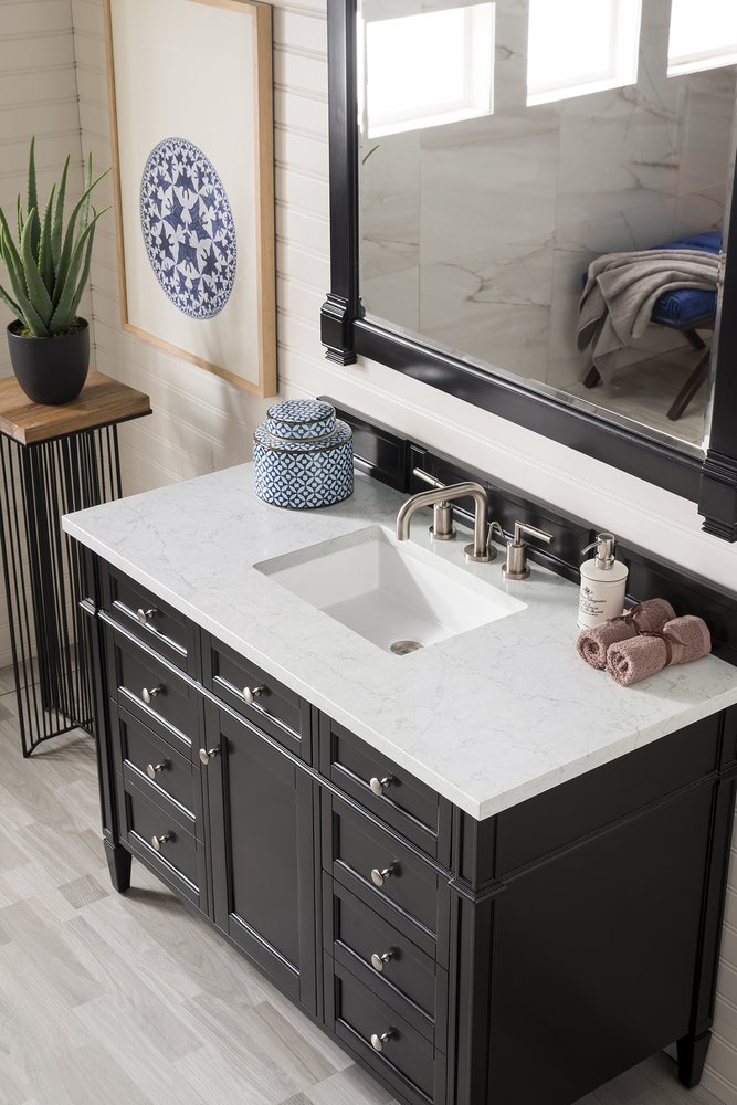 James Martin - Brittany 48" Single Vanity, Black Onyx w/ 3 CM Eternal Jasmine Pearl Silestone Top w/FreePower Wireless Charger - 650-V48-BKO-FEJP view 5