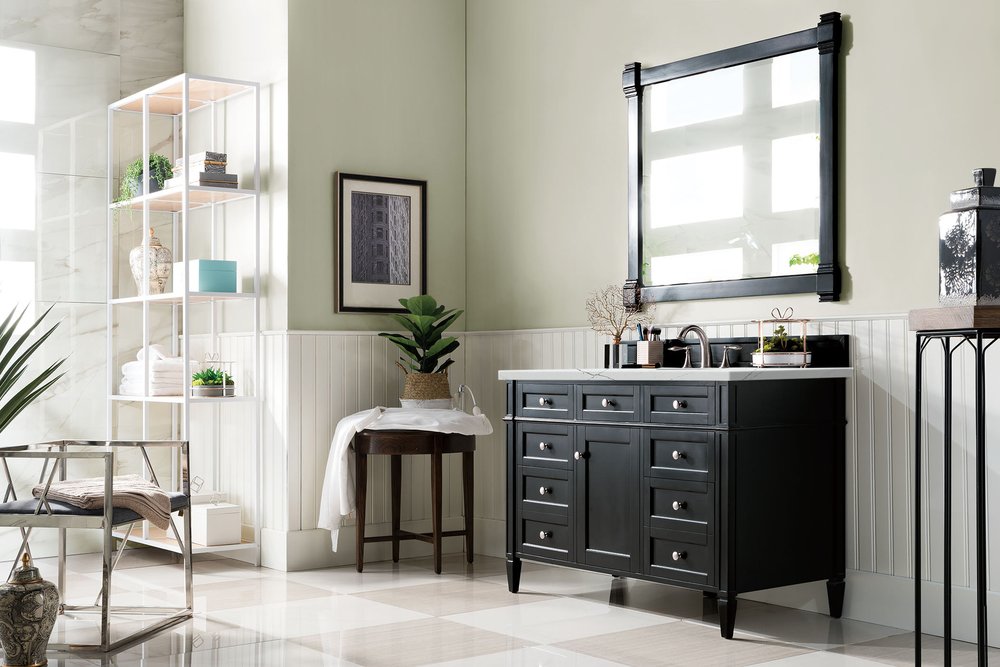 James Martin - Brittany 48" Single Vanity, Black Onyx w/ 3 CM Ethereal Noctis Silestone Top w/FreePower Wireless Charger - 650-V48-BKO-FENC view 5