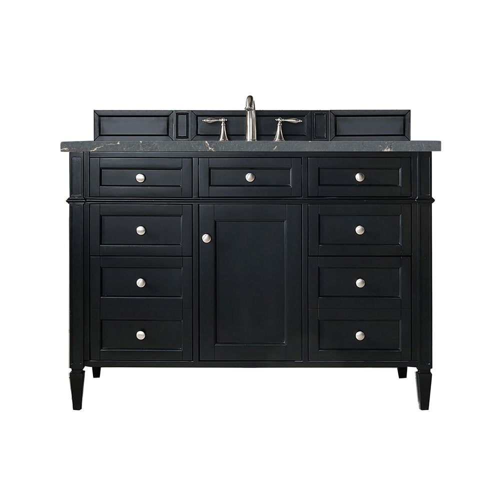 James Martin - Brittany 48" Single Vanity, Black Onyx w/ 3 CM Parisien Bleu Silestone Top w/FreePower Wireless Charger - 650-V48-BKO-FPBL view 1