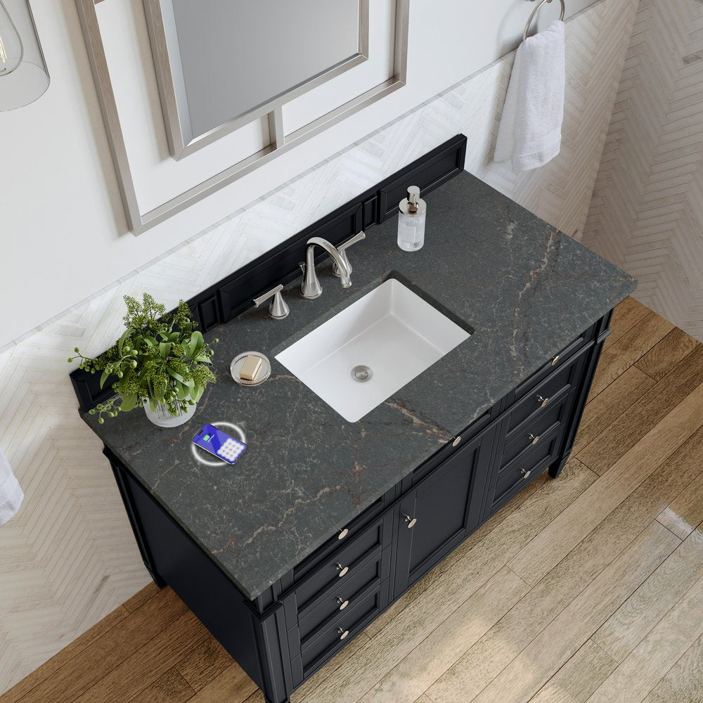 James Martin - Brittany 48" Single Vanity, Black Onyx w/ 3 CM Parisien Bleu Silestone Top w/FreePower Wireless Charger - 650-V48-BKO-FPBL view 8