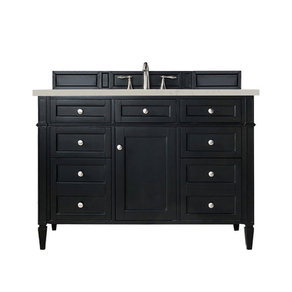 James Martin - Brittany 48" Single Vanity, Black Onyx, w/ 3 CM Siberian Silestone Top - 650-V48-BKO-3SFR view 1