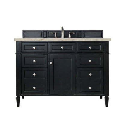 James Martin - Brittany 48" Single Vanity, Black Onyx, w/ 3 CM Tajnar Eclos Top w/FreePower Wireless Charger - 650-V48-BKO-FTJR view 1