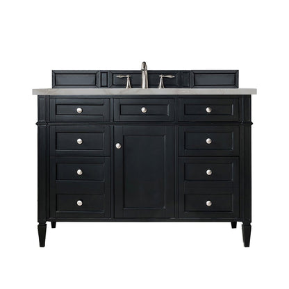 James Martin - Brittany 48" Single Vanity, Black Onyx w/ 3 CM Victorian Silver Silestone Top - 650-V48-BKO-3VSL view 1