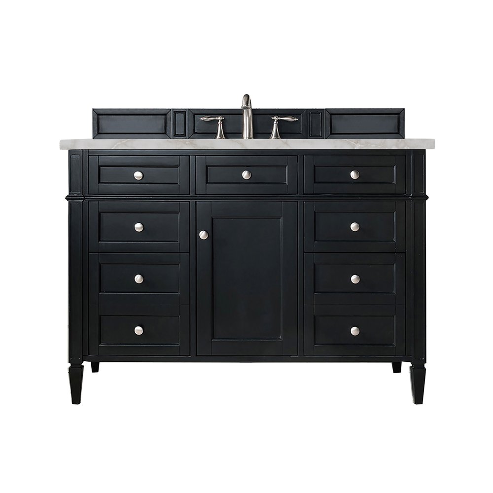 James Martin - Brittany 48" Single Vanity, Black Onyx w/ 3 CM Victorian Silver Silestone Top w/FreePower Wireless Charger - 650-V48-BKO-FVSL view 1