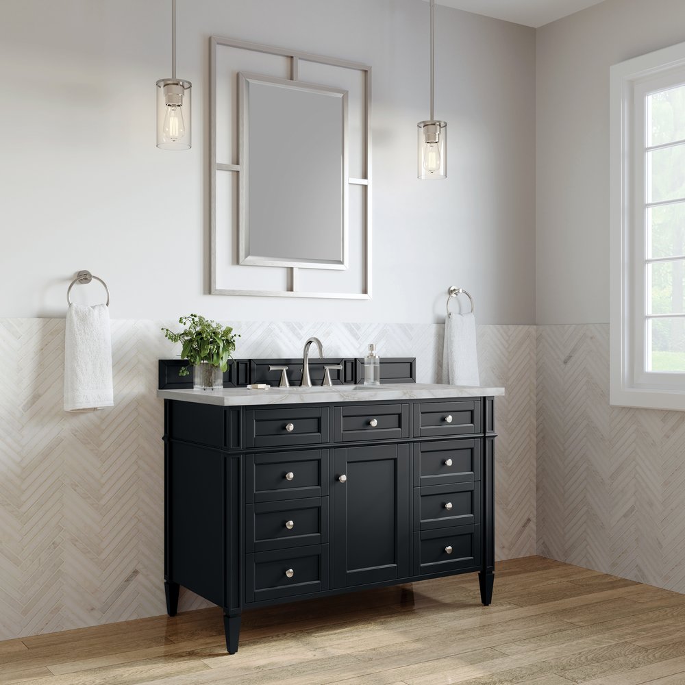 James Martin - Brittany 48" Single Vanity, Black Onyx w/ 3 CM Victorian Silver Silestone Top w/FreePower Wireless Charger - 650-V48-BKO-FVSL view 5