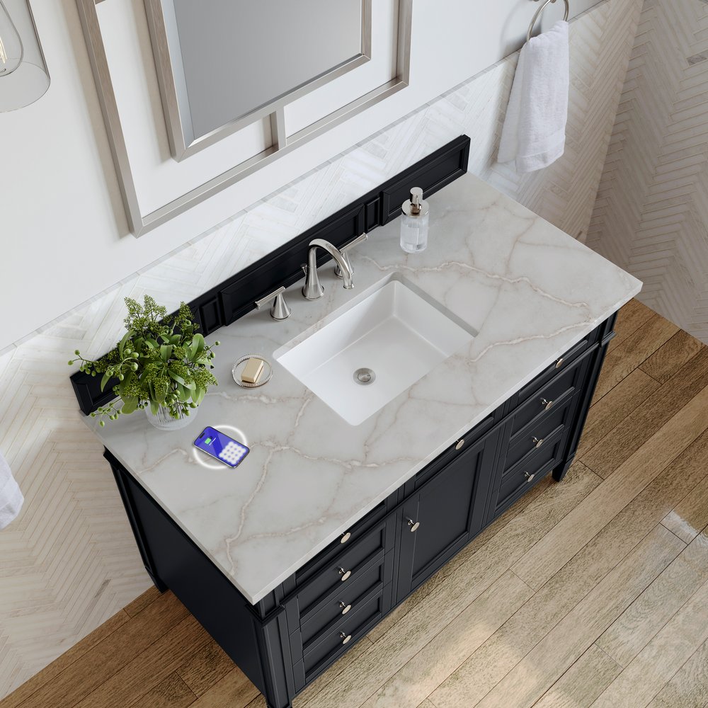 James Martin - Brittany 48" Single Vanity, Black Onyx w/ 3 CM Victorian Silver Silestone Top w/FreePower Wireless Charger - 650-V48-BKO-FVSL view 8