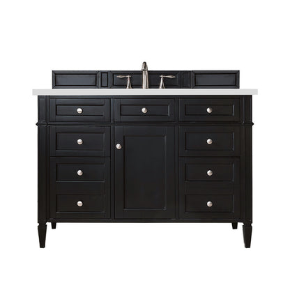 James Martin - Brittany 48" Single Vanity, Black Onyx w/ 3 CM White Zeus Silestone Top - 650-V48-BKO-3WZ view 1