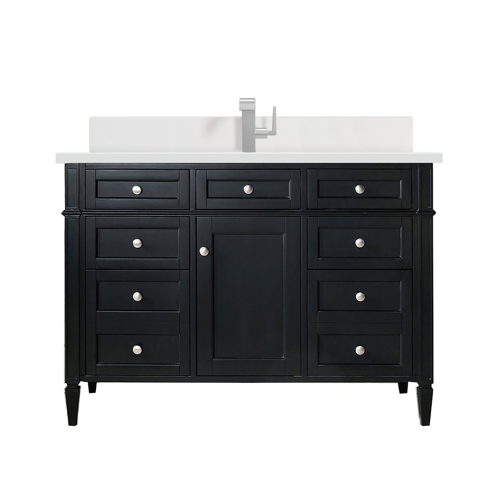 James Martin - Brittany 48" Single Vanity, Black Onyx w/ Single Hole 3 CM White Zeus Silestone Top & Backsplash - 650-V48-BKO-1WZ view 1