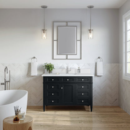 James Martin - Brittany 48" Single Vanity, Black Onyx w/ Single Hole 3 CM White Zeus Silestone Top & Backsplash - 650-V48-BKO-1WZ view 3