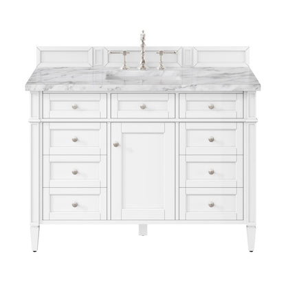 James Martin - Brittany 48" Single Vanity, Bright White w/ 3 CM Carrara Marble Top - 655-V48-BW-3CAR view 1