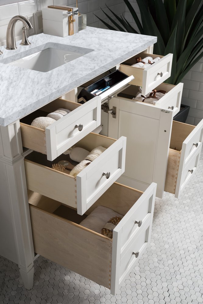James Martin - Brittany 48" Single Vanity, Bright White w/ 3 CM Carrara Marble Top - 655-V48-BW-3CAR view 5