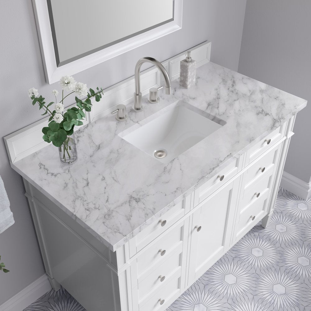 James Martin - Brittany 48" Single Vanity, Bright White w/ 3 CM Carrara Marble Top - 655-V48-BW-3CAR view 7