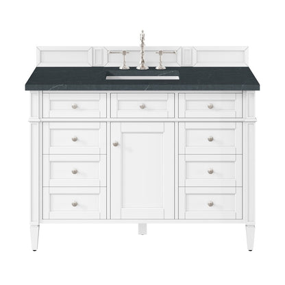 James Martin - Brittany 48" Single Vanity, Bright White w/ 3 CM Charcoal Soapstone Silestone Top - 655-V48-BW-3CSP view 1
