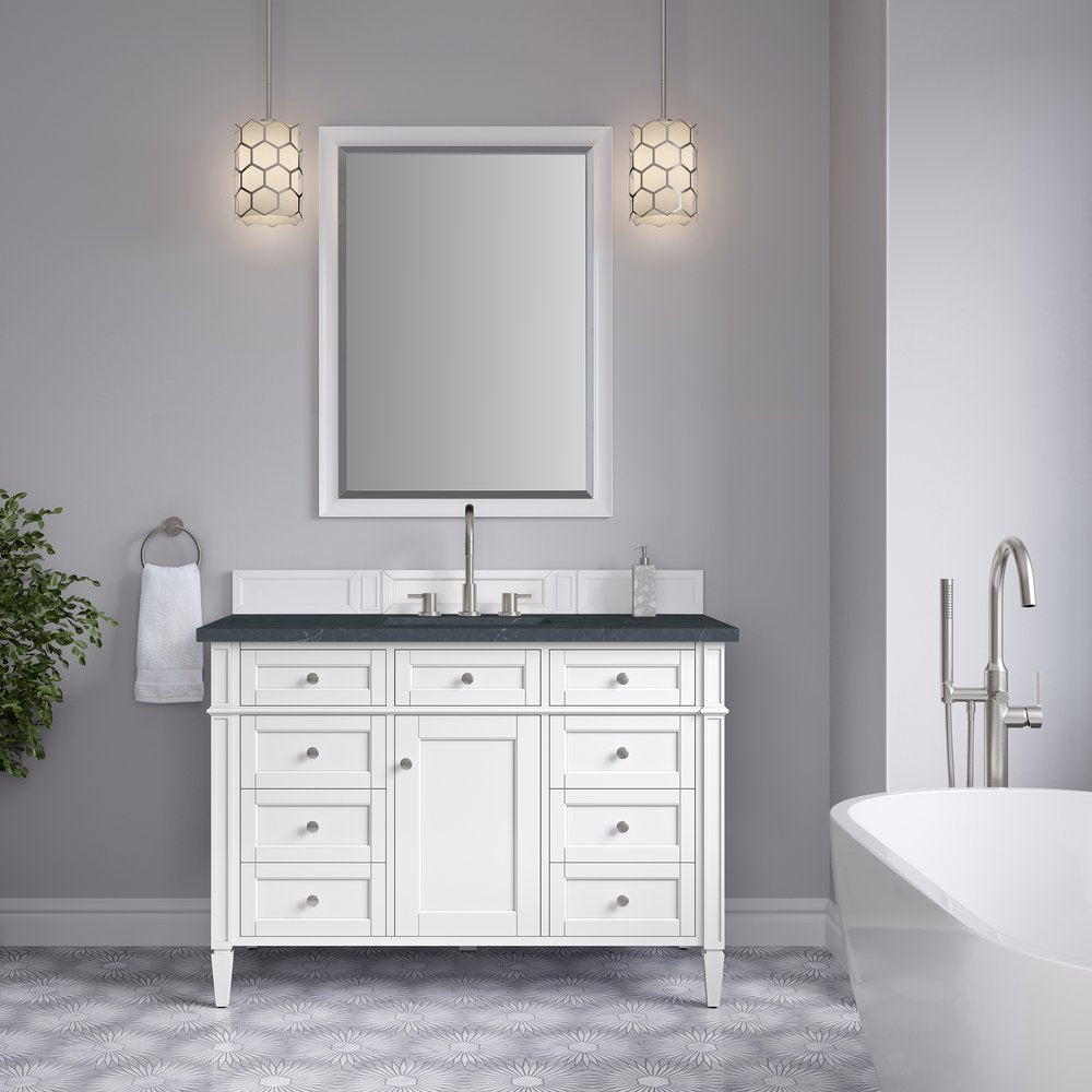 James Martin - Brittany 48" Single Vanity, Bright White w/ 3 CM Charcoal Soapstone Silestone Top - 655-V48-BW-3CSP view 3