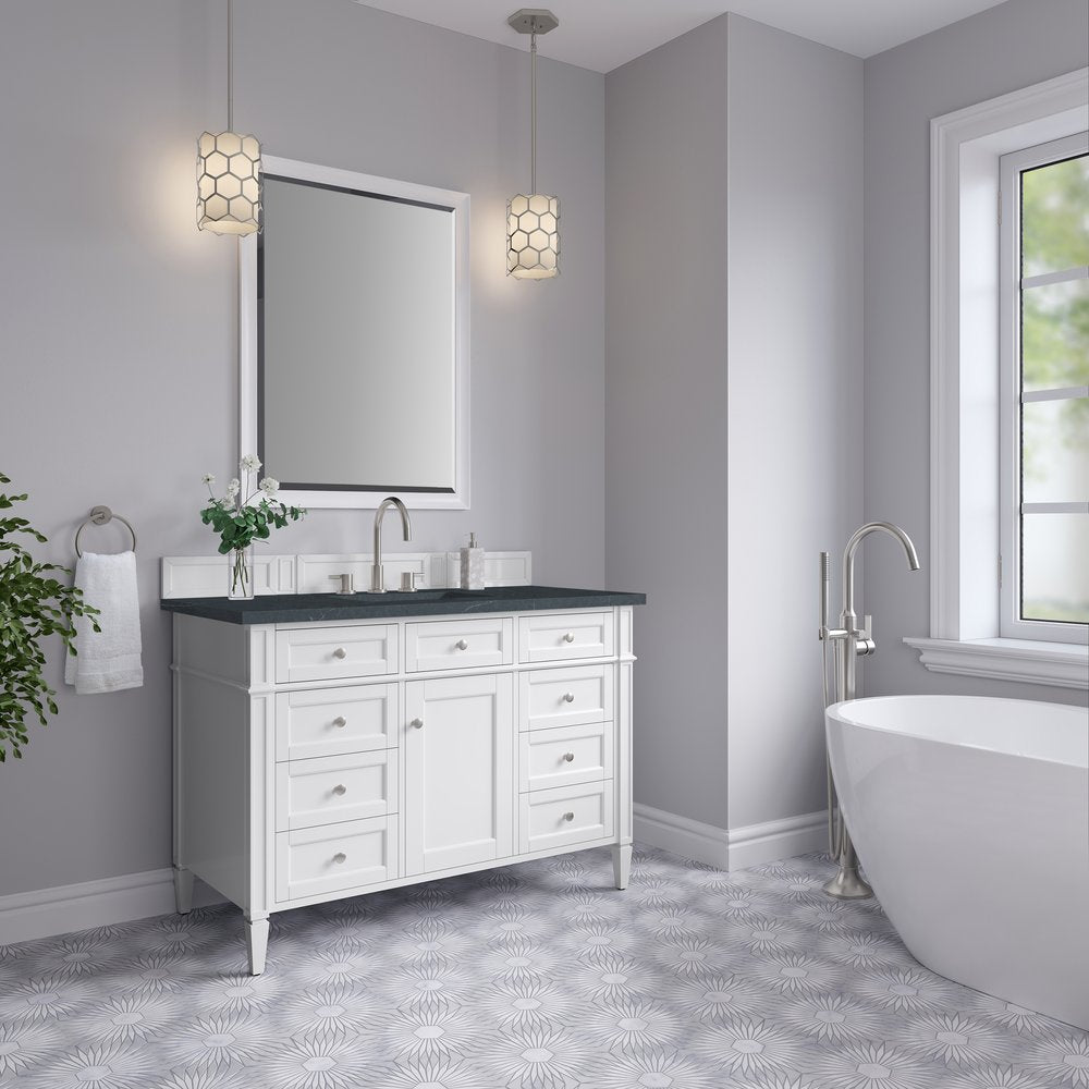 James Martin - Brittany 48" Single Vanity, Bright White w/ 3 CM Charcoal Soapstone Silestone Top - 655-V48-BW-3CSP view 4
