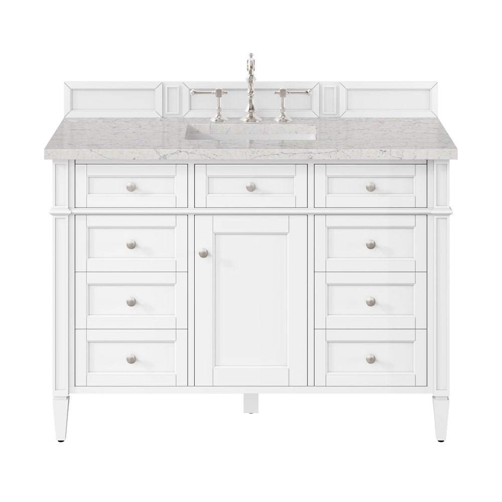 James Martin - Brittany 48" Single Vanity, Bright White w/ 3 CM Eternal Jasmine Pearl Silestone Top - 655-V48-BW-3EJP view 1