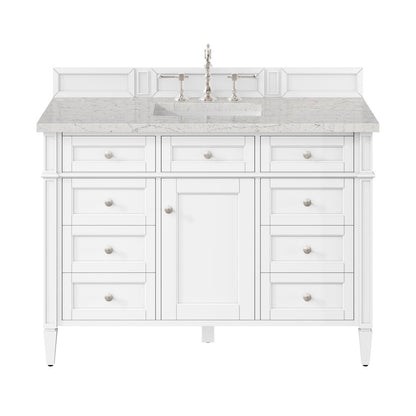 James Martin - Brittany 48" Single Vanity, Bright White w/ 3 CM Eternal Jasmine Pearl Silestone Top - 655-V48-BW-3EJP view 1