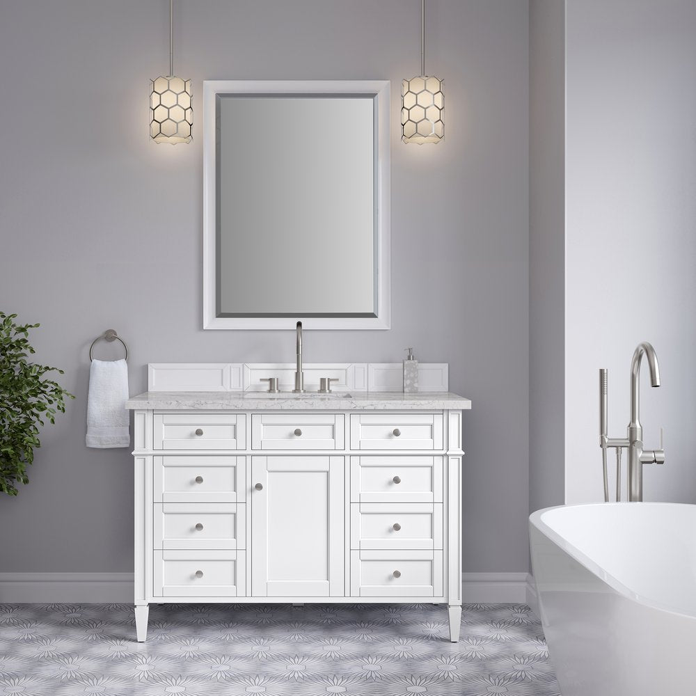 James Martin - Brittany 48" Single Vanity, Bright White w/ 3 CM Eternal Jasmine Pearl Silestone Top - 655-V48-BW-3EJP view 3