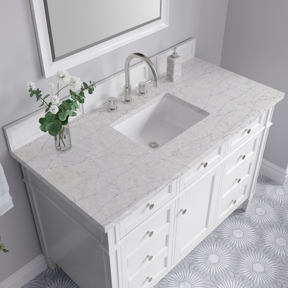 James Martin - Brittany 48" Single Vanity, Bright White w/ 3 CM Eternal Jasmine Pearl Silestone Top - 655-V48-BW-3EJP view 7