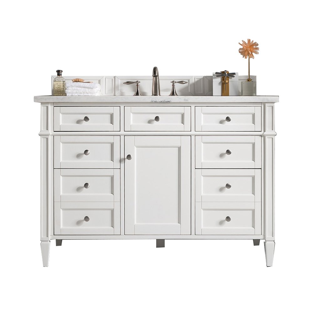 James Martin - Brittany 48" Single Vanity, Bright White w/ 3 CM Eternal Jasmine Pearl Silestone Top w/FreePower Wireless Charger - 655-V48-BW-FEJP view 1