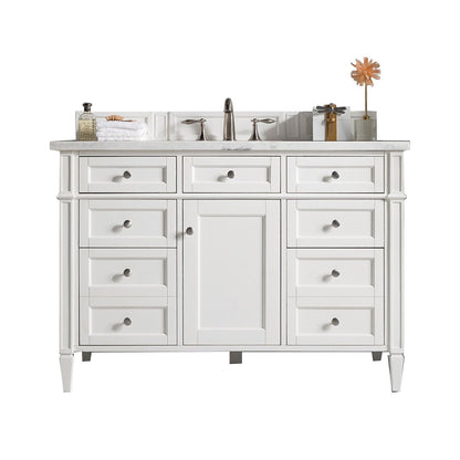 James Martin - Brittany 48" Single Vanity, Bright White w/ 3 CM Eternal Jasmine Pearl Silestone Top w/FreePower Wireless Charger - 655-V48-BW-FEJP view 1
