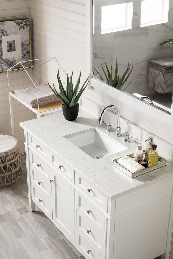James Martin - Brittany 48" Single Vanity, Bright White w/ 3 CM Eternal Jasmine Pearl Silestone Top w/FreePower Wireless Charger - 655-V48-BW-FEJP view 5