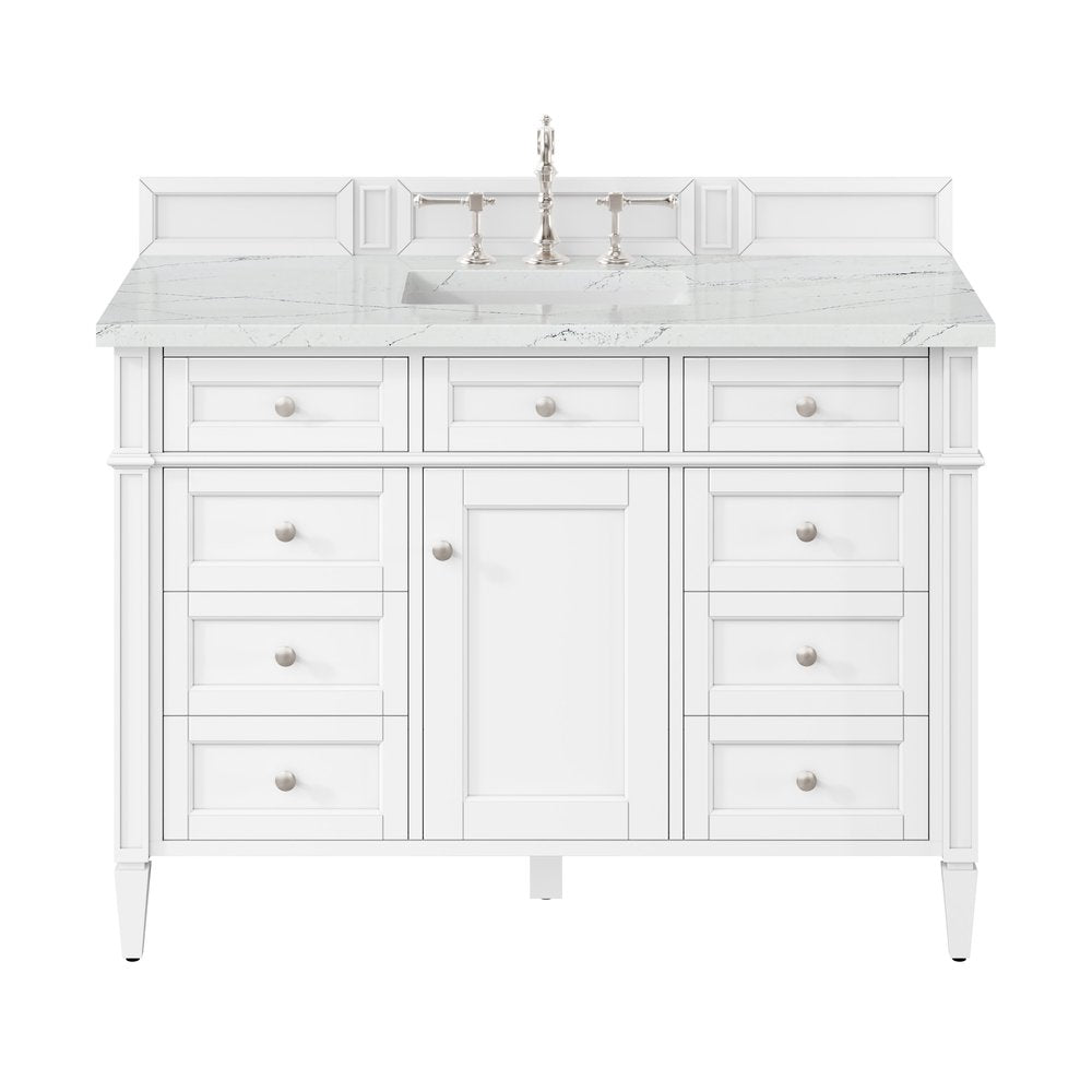 James Martin - Brittany 48" Single Vanity, Bright White w/ 3 CM Ethereal Noctis Silestone Top - 655-V48-BW-3ENC view 1